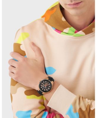 Men's Tigermaster 3 Hand Date Quartz Black Silicone Strap Watch, 47mm