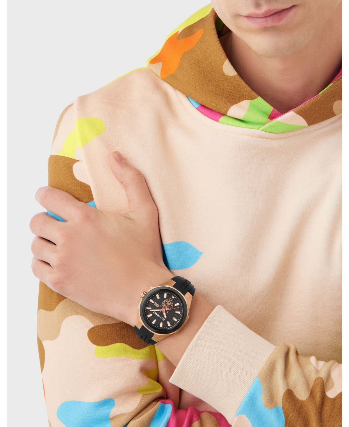 Plein Sport Mens Tigermaster 3 Hand Date Quartz Black Silicone Strap 47mm