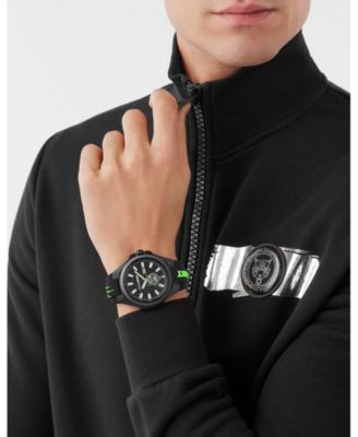 Men's Tigermaster 3 Hand Date Quartz Black Silicone Strap Watch, 47mm