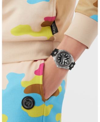 Men's Thunder Force 3 Hand Quartz Black Silicone Strap Watch, 47mm