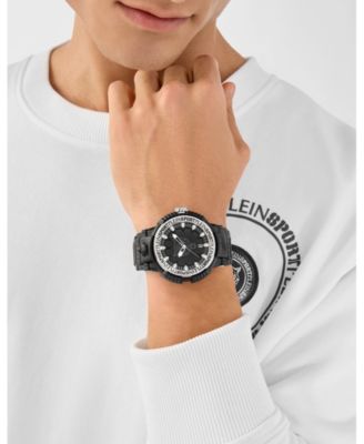 Men's Tiger Power 3 Hand Date Quartz Black Silicone Strap Watch, 45mm