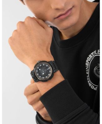 Men's Tiger Power 3 Hand Date Quartz Black Silicone Strap Watch, 45mm