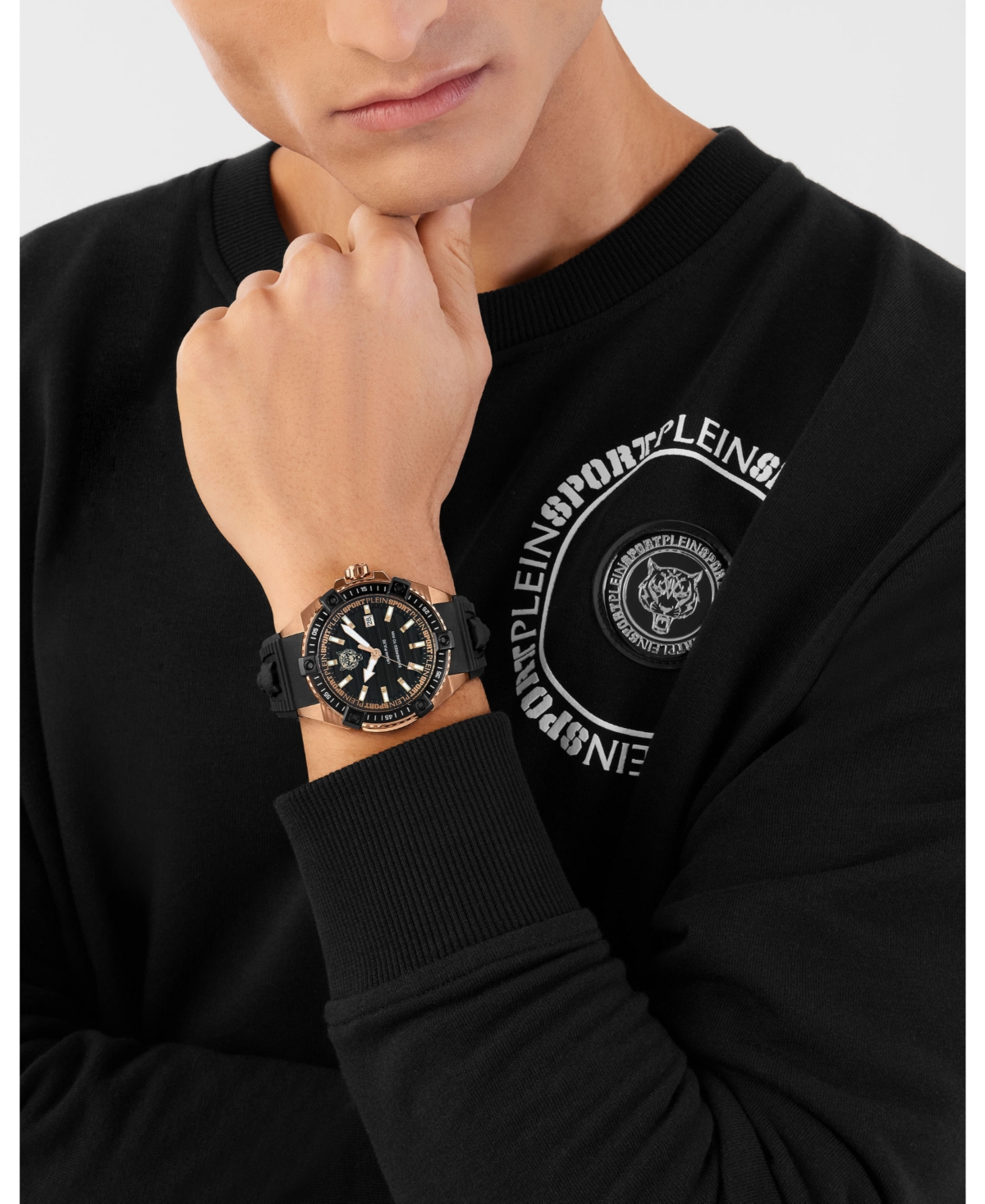 Plein Sport Mens Urban Pulse 3 Hand Date Quartz Black Silicone Strap 47MM