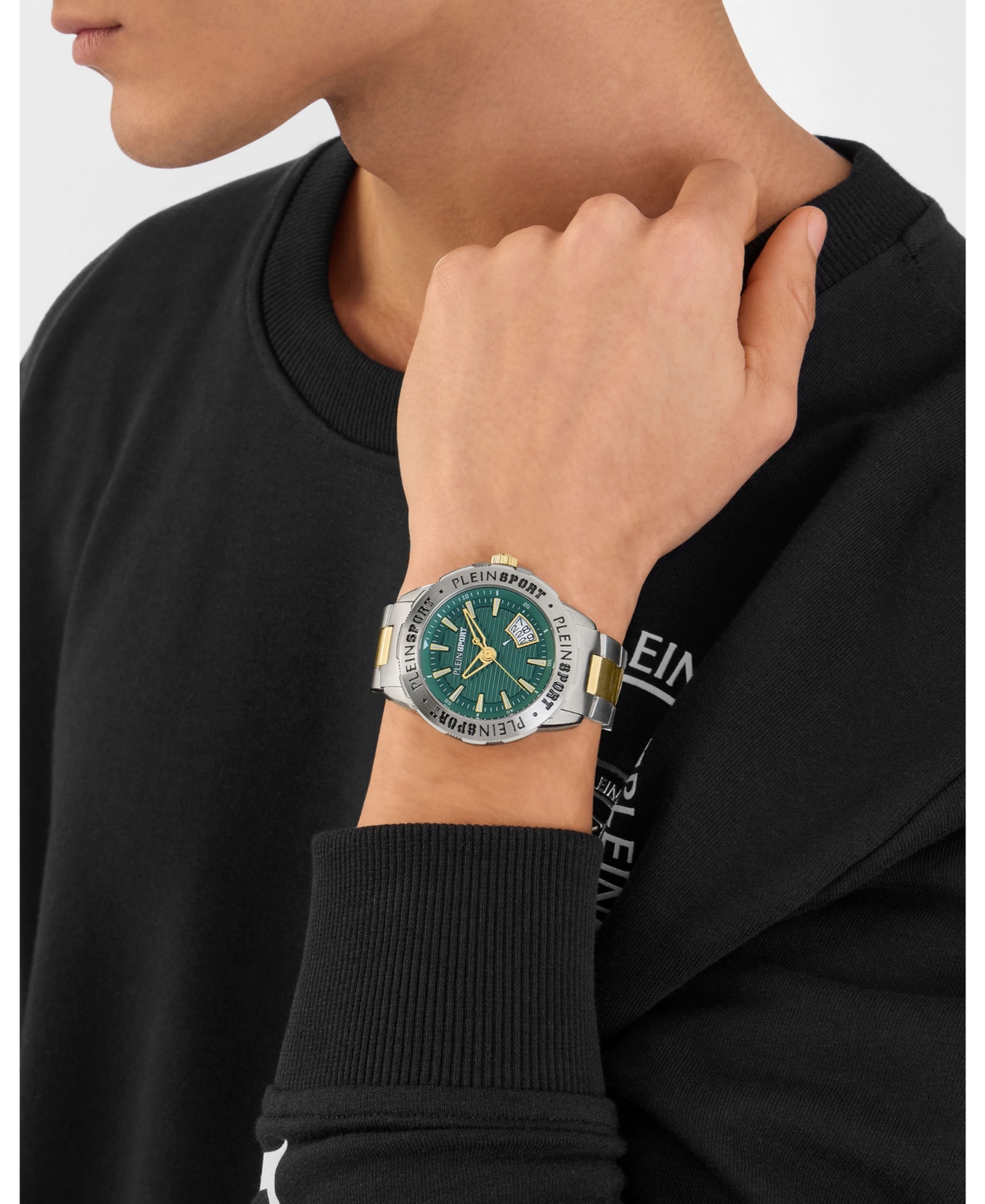 Plein Sport Mens Rampage 3 Hand Date Quartz Two Tone Bracelet 44MM