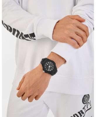 Men's New Fearless 3 Hand Date Quartz Black Silicone Strap Watch, 46mm