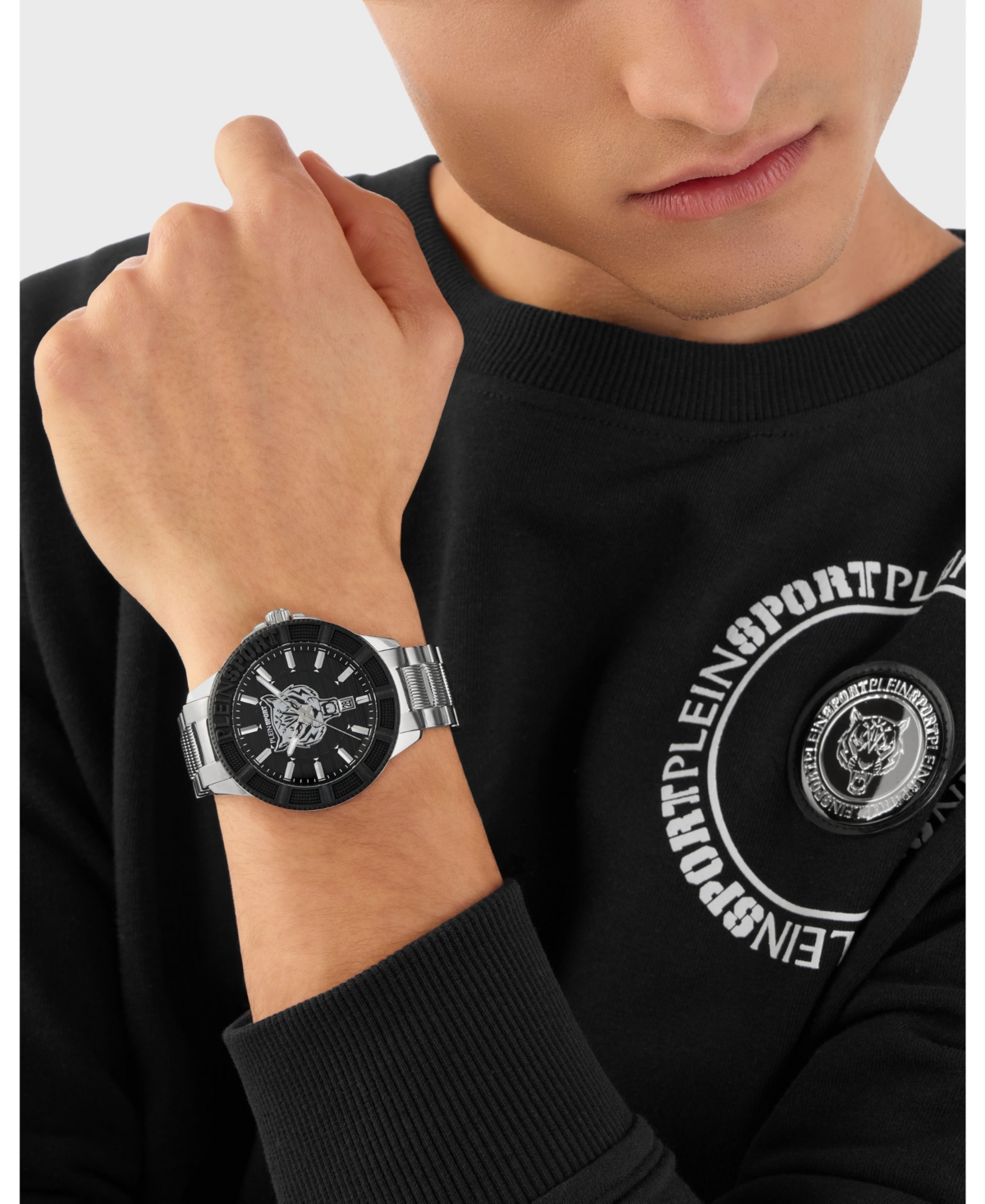 Plein Sport Mens City Rush 3 Hand Date Quartz Stainless Steel Bracelet 45MM