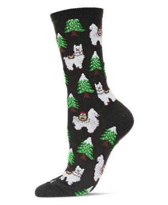 Women's Llama Trees Christmas Crew Socks