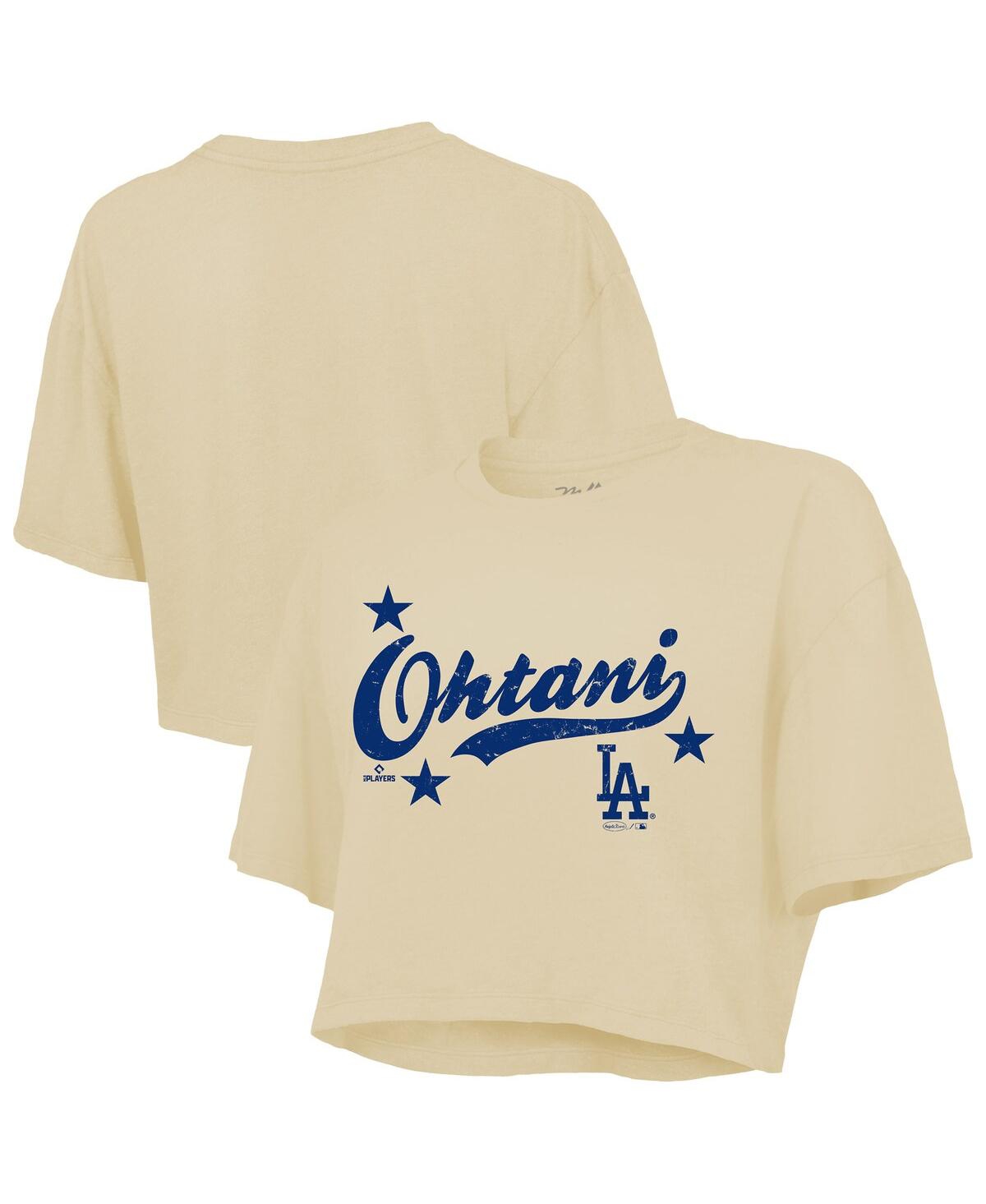 Majestic Women's Shohei Ohtani Cream Los Angeles Dodgers Boxy Crop Top In Neutral