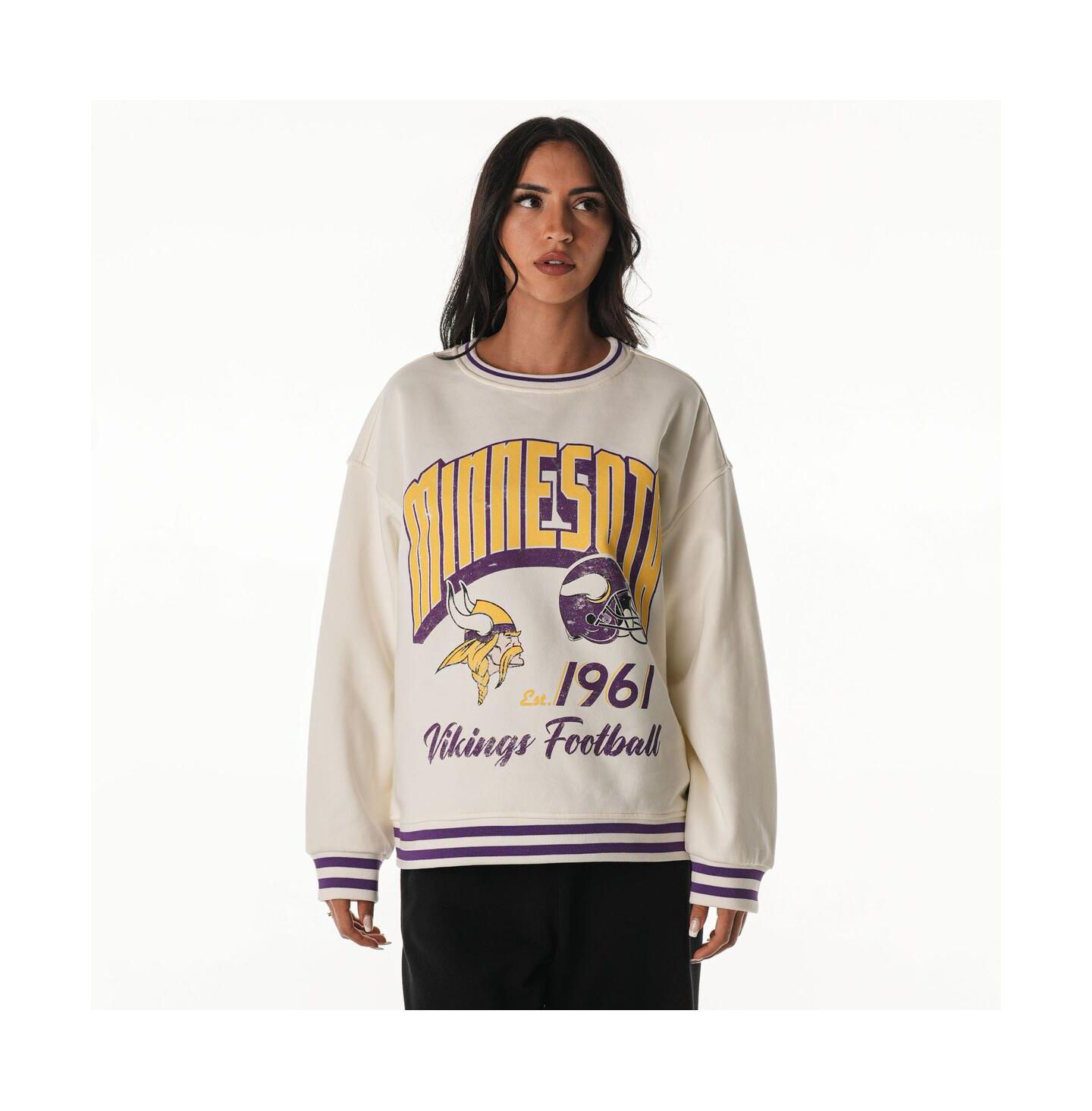 Женский свитшот The Wild Collective Cream Minnesota Vikings Oversized Vintage French Terry — фото 2