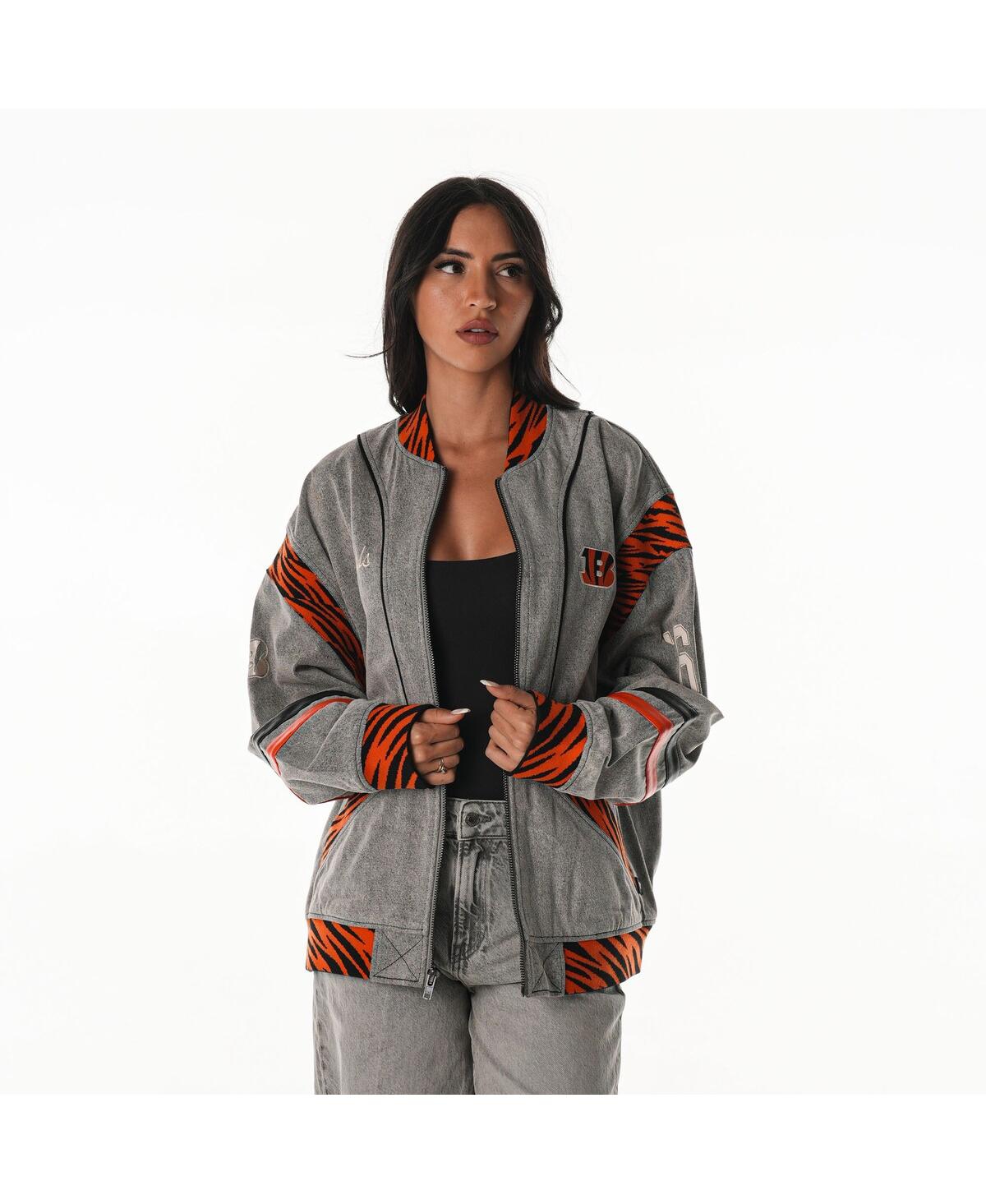 The Wild Collective Men's And Women's Gray Cincinnati Bengals Oversized Retro Full-zip Jacket
