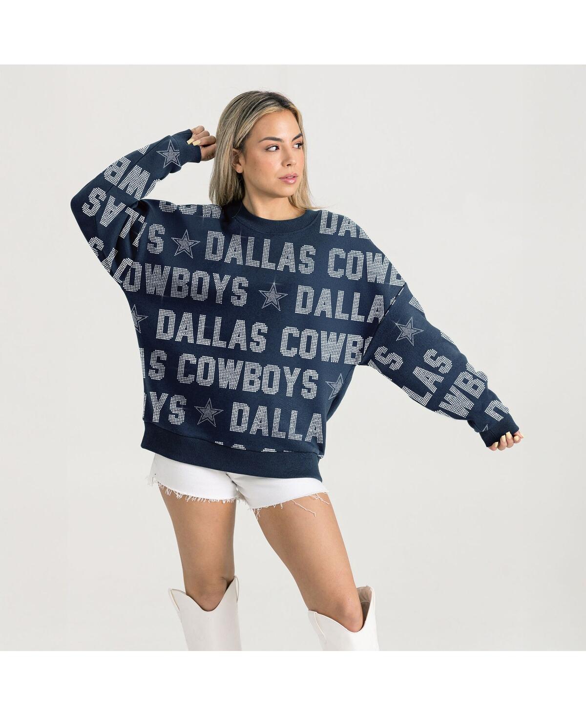 Gameday Couture Women's Navy Dallas Cowboys Relaxed Drop Shoulder Hype Era Rhinestone Text Sweatshirt In Blue