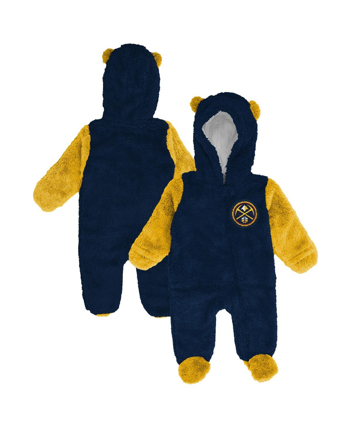 Outerstuff Baby Boys And Girls Newborn Navy Denver Nuggets Stay Napping Fleece Bunting Full-zip Sleeper In Blue