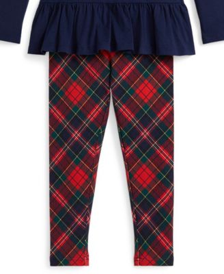 Girls' 2T-6X Dog Print T-Shirt and Plaid Leggings, 2-Piece Set