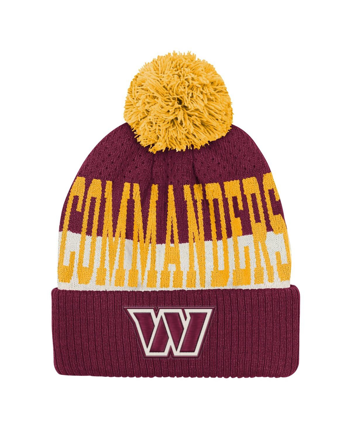 Outerstuff Big Boys And Girls Burgundy Washington Commanders Modern Fan Cuffed With Pom Knit Hat In Multi