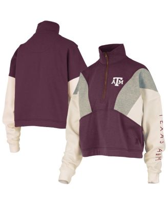 Pressbox - Women's Maroon Texas A M Aggies Ferrara Color Block Quarter-Zip Sweatshirt