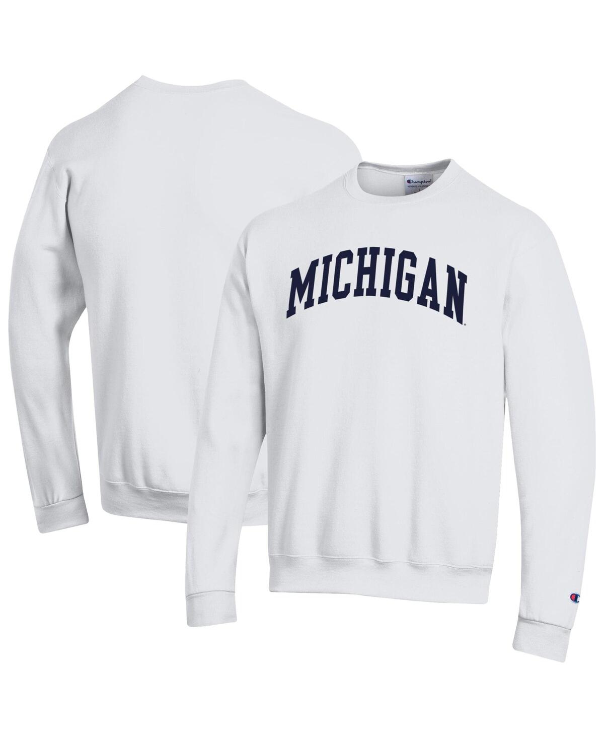 Champion Men's Maize Michigan Wolverines Basic Arch Fleece Pullover Sweatshirt - White