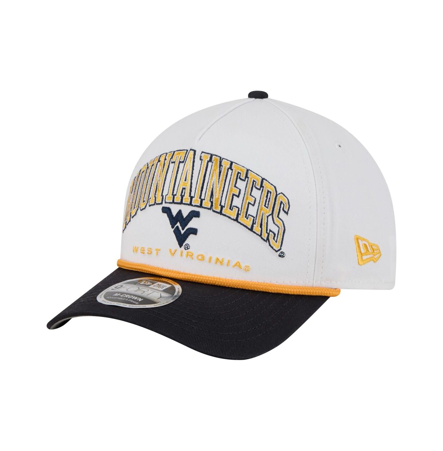 Мужская кепка New Era White/Navy West Virginia Mountaineers Arch Two-Tone Rope 9FORTY A-Frame M-Crown Adjustable Hat — фото 1