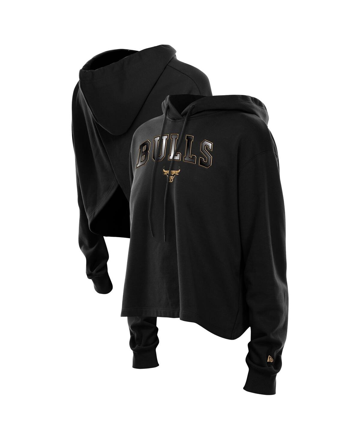 New Era Women's Black Chicago Bulls Glam Game Open Back Hoodie In Black