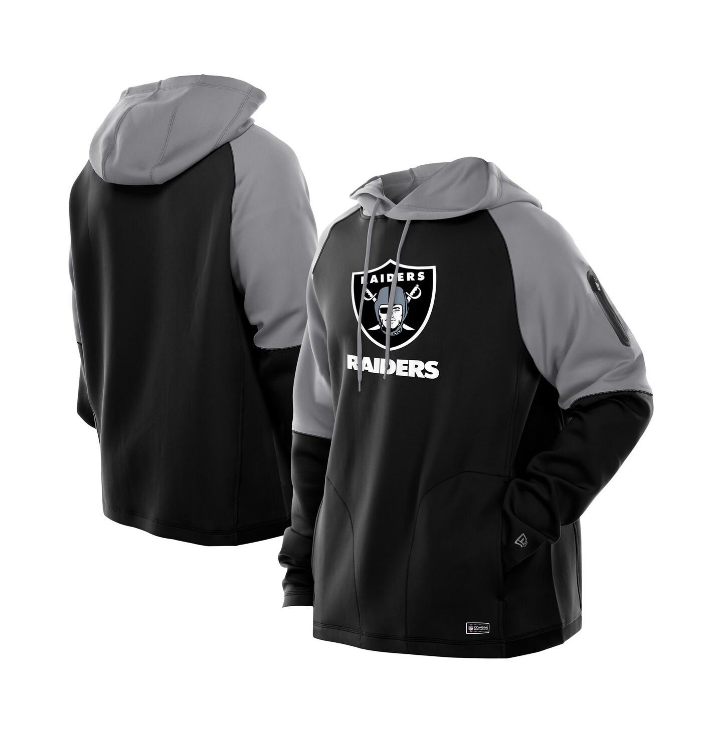 Мужское худи New Era Black Las Vegas Raiders Combine Authentic Color Block Raglan Pullover — фото 1