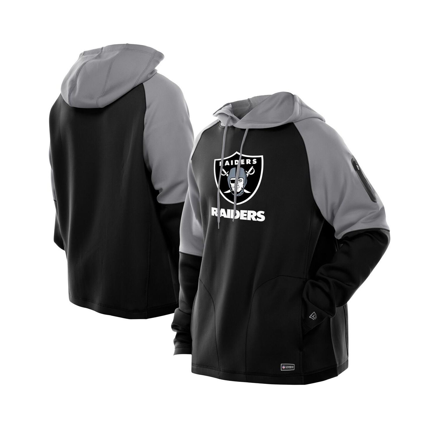 Men's Black Las Vegas Raiders Combine Authentic Color Block Raglan Pullover Hoodie