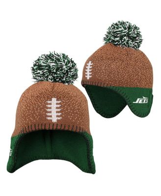 Baby Boys and Girls Brown New York Jets Football Head Knit with Pom Hat