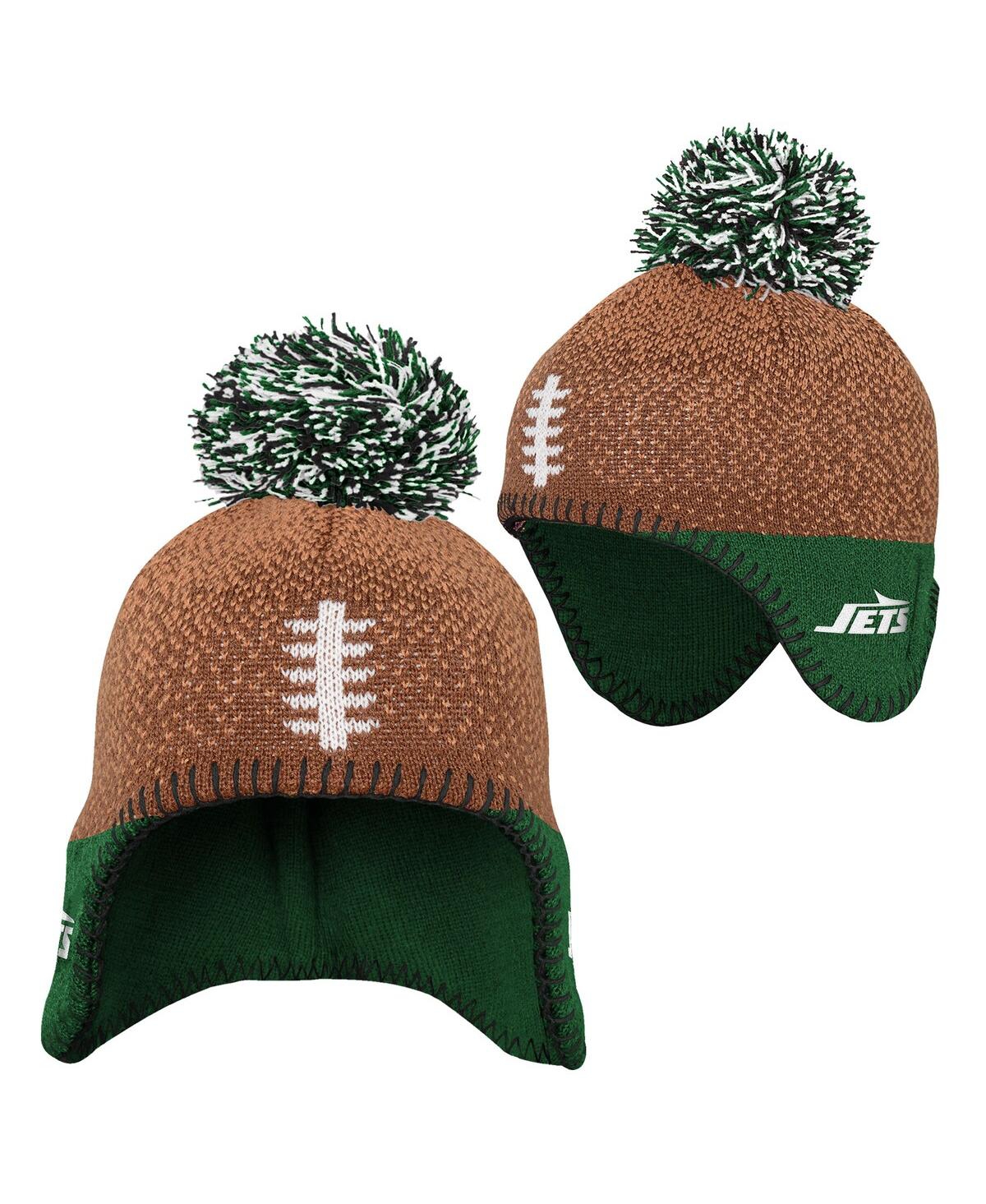 Outerstuff Baby Boys And Girls Brown New York Jets Football Head Knit With Pom Hat In Brown