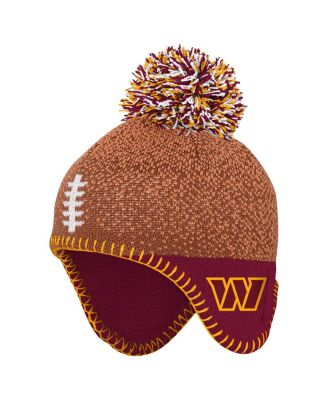 Outerstuff - Baby Boys and Girls Brown Washington Commanders Football Head Knit with Pom Hat