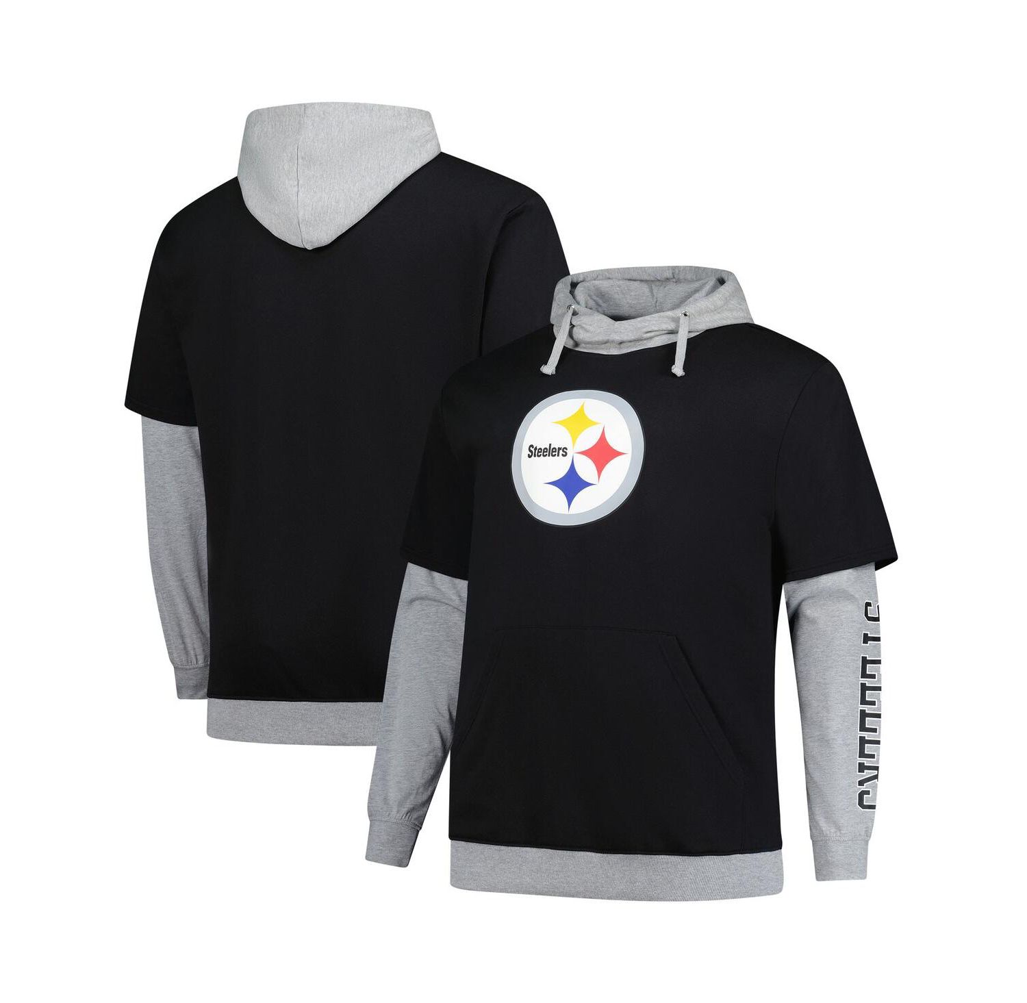 Men's Black/Heather Gray Pittsburgh Steelers Big & Tall Twofer Pullover Hoodie
