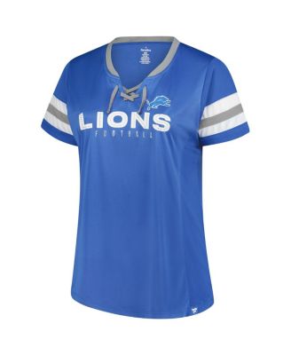 Women's Blue Detroit Lions Plus Size Rhinestone Redzone Athena Lace-Up Notch Neck T-Shirt
