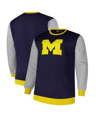 Fanatics - Men's Navy Michigan Wolverines Contrast Sleeve Large Chest Big Tall Pullover Sweatshirt