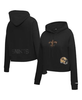 Pro Standard - Women's Black New Orleans Saints Jeweled Cropped Pullover Hoodie