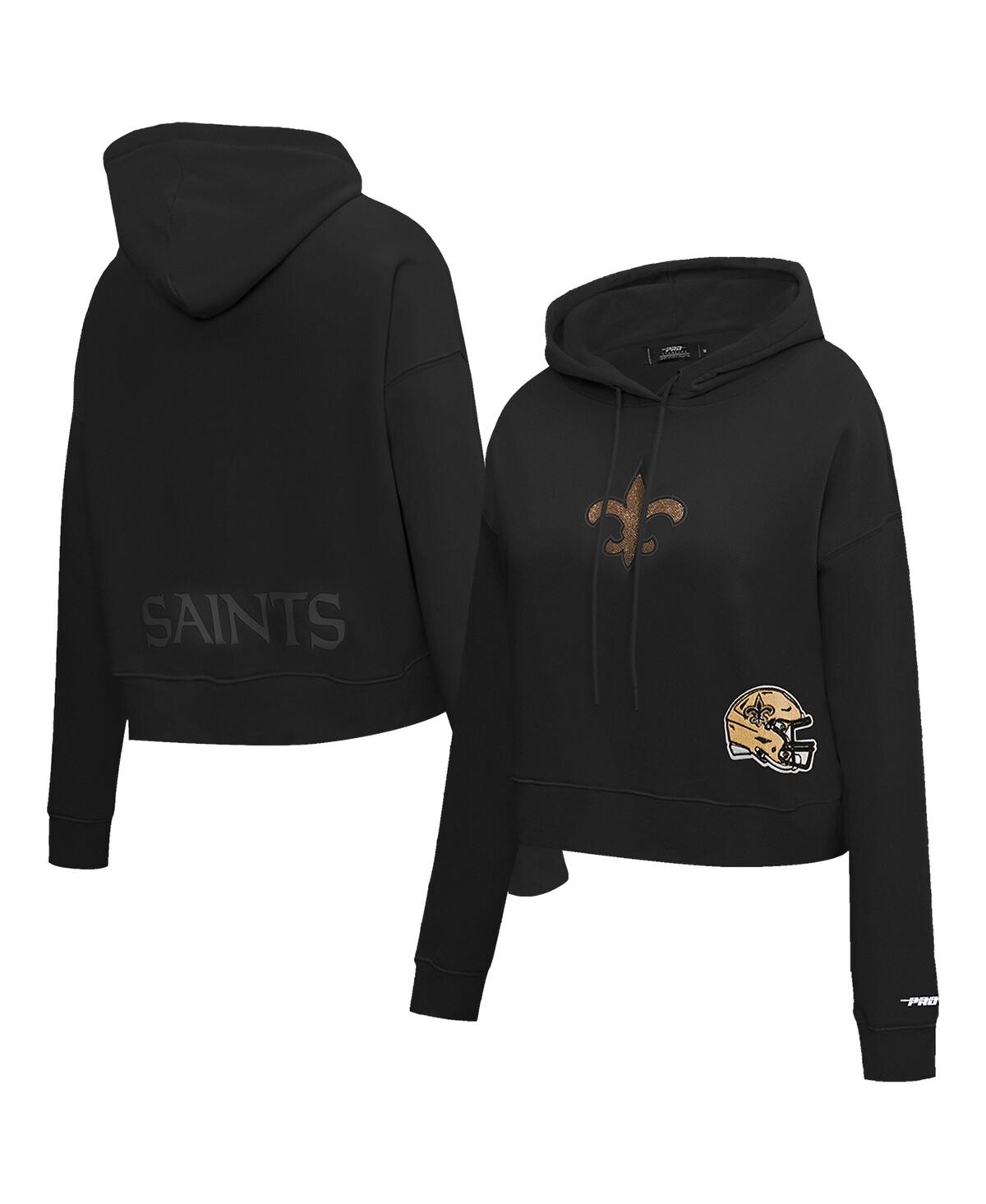 Pro Standard Women's Black New Orleans Saints Jeweled Cropped Pullover Hoodie In Black