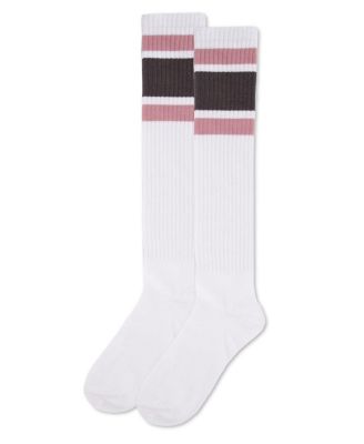 Women's Ribbed Retro Athletic Stripe Knee High Socks