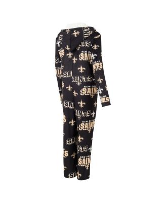 Women's Black New Orleans Saints Roadway Allover Print Microfleece Full-Zip Union Suit