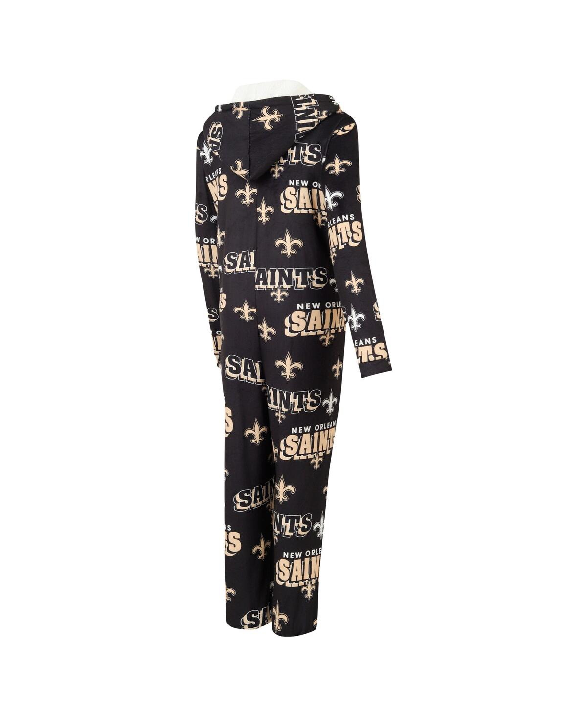 Concepts Sport Women's Black New Orleans Saints Roadway Allover Print Microfleece Full-zip Union Suit In Black