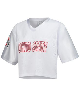 Women's White Ohio State Buckeyes Mesh Cropped V-Neck T-Shirt