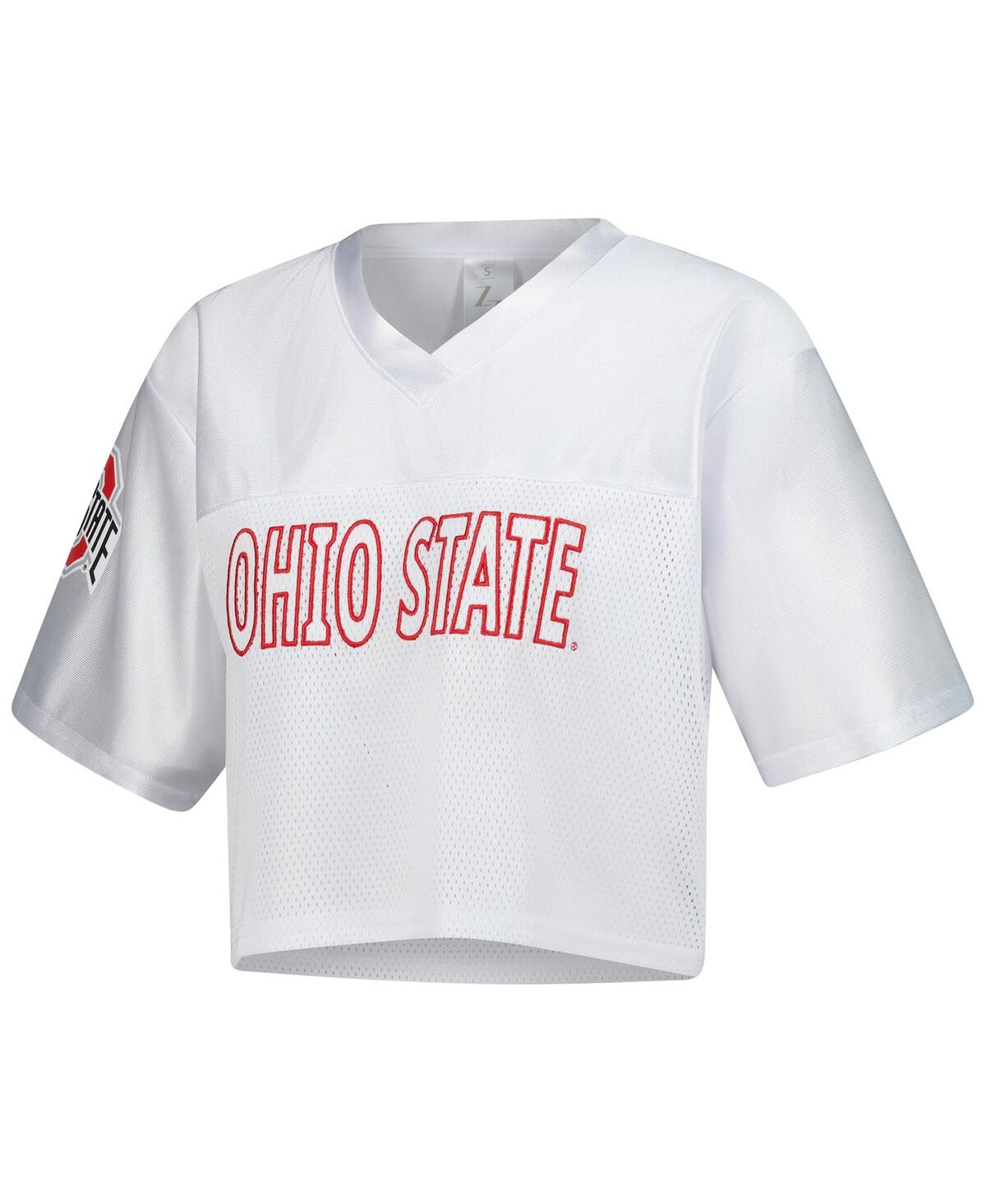 Zoozatz White Ohio State Buckeyes Mesh Cropped V-neck T-shirt In White
