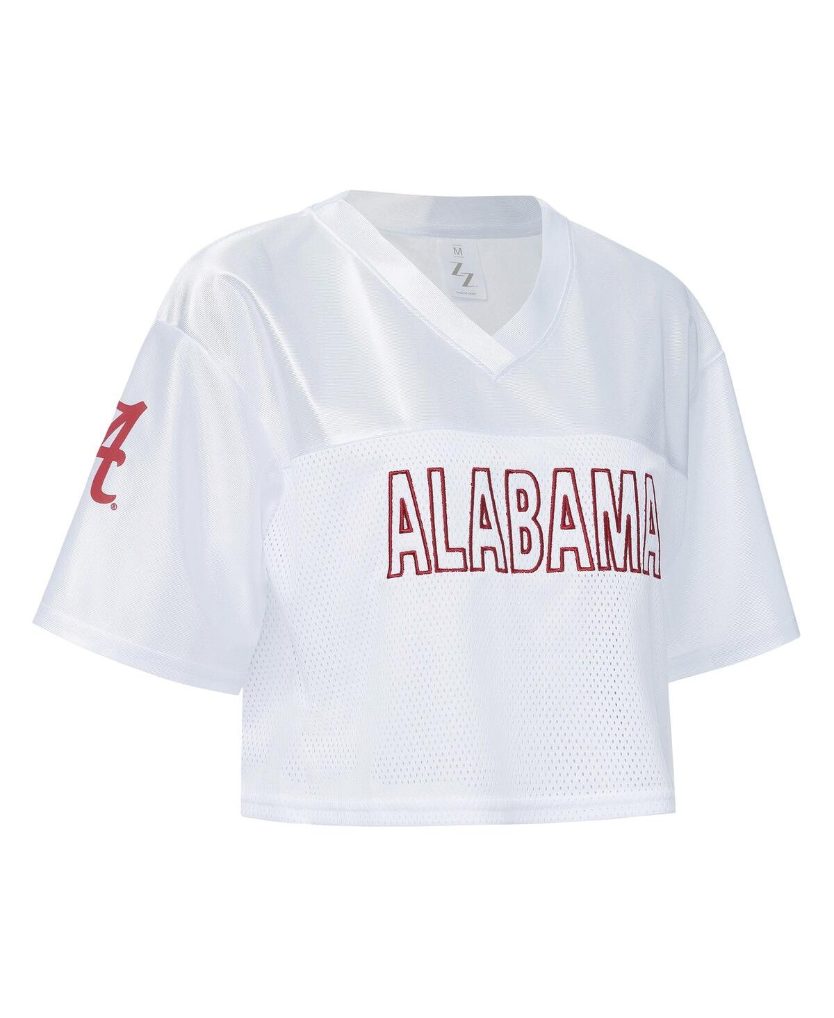 Zoozatz Women's White Alabama Crimson Tide Mesh Cropped V-neck T-shirt In White
