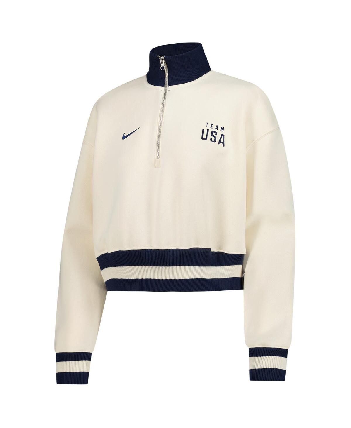 Nike Women's Cream Team Usa Phoenix Fleece Half-zip Sweatshirt In Neutral