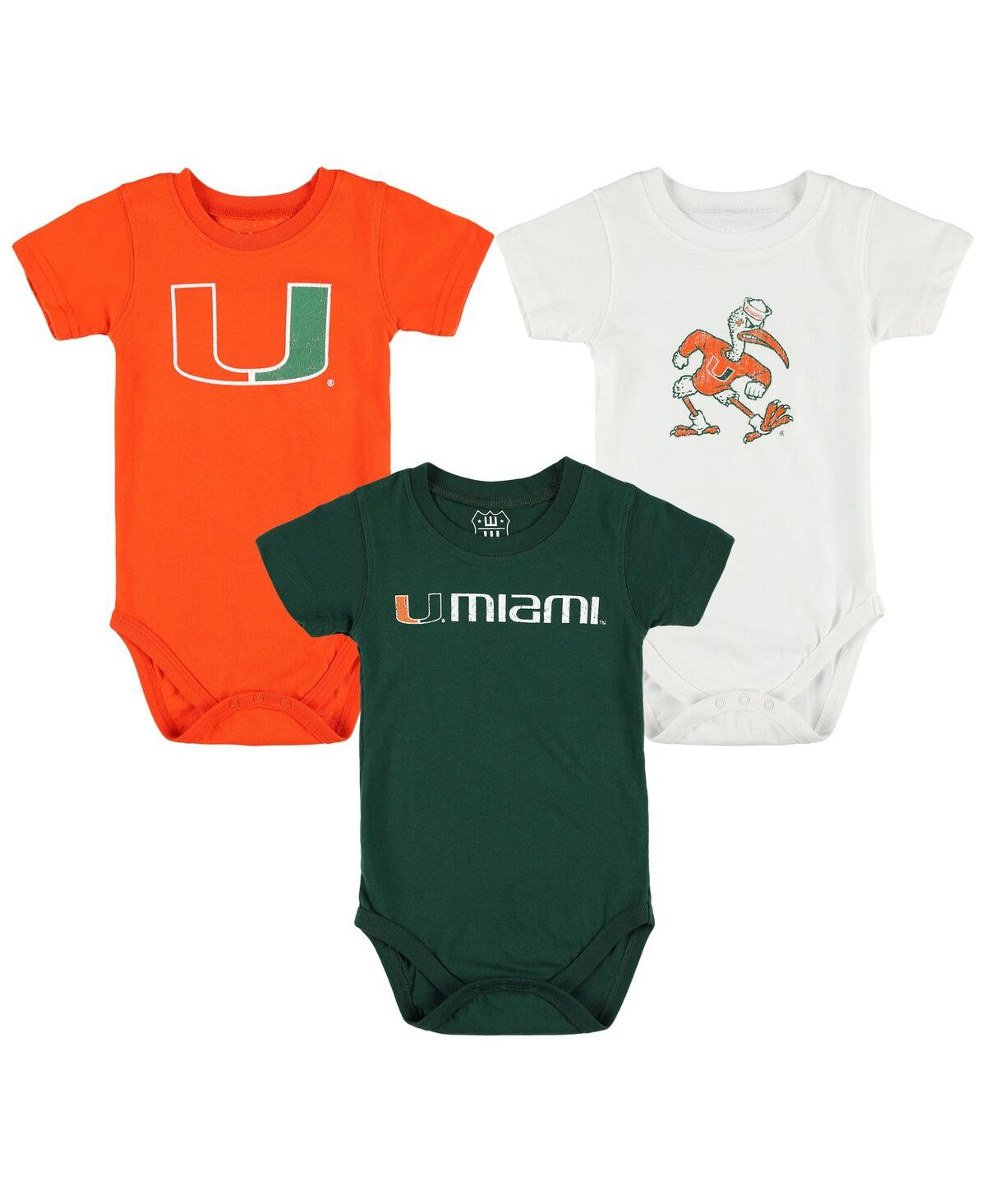 Wes & Willy Baby Boys And Girls 3-pack Miami Hurricanes Bodysuit Set In Green