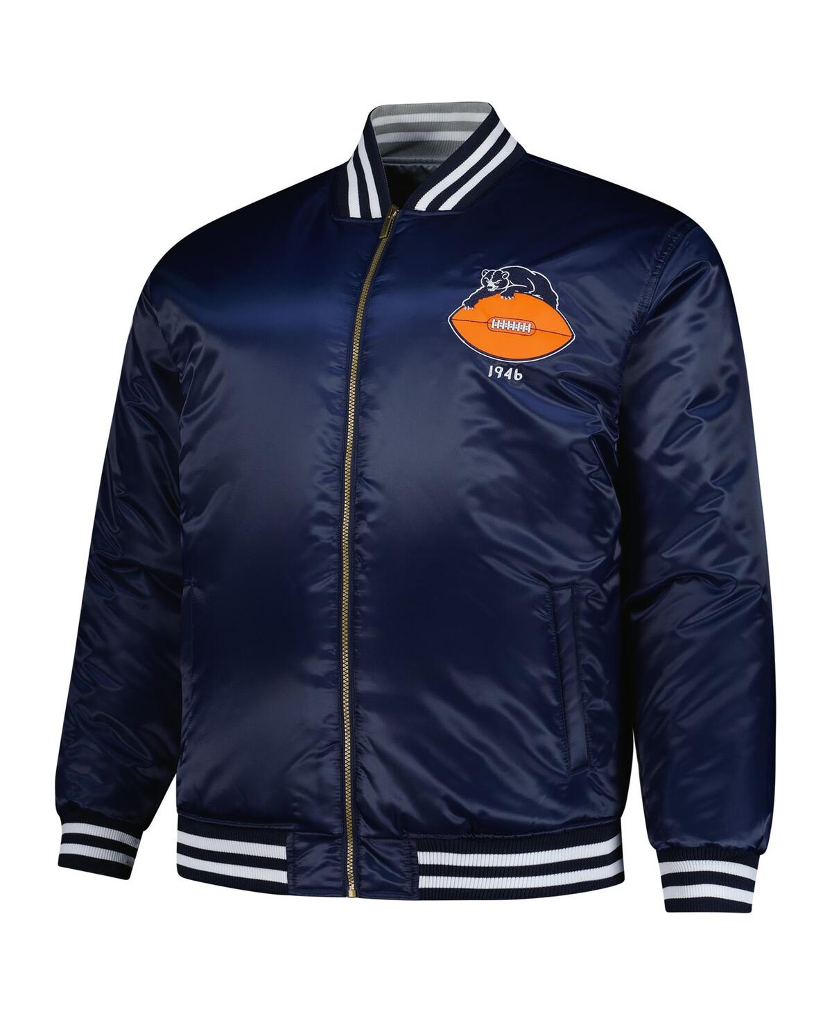 Mitchell & Ness Men's Navy/silver Chicago Bears Big Tall Throwback Reversible Full-zip Jacket In Blue