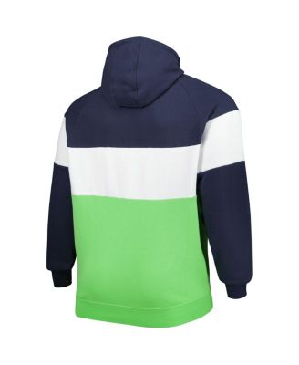 Men's Neon Green/College Navy Seattle Seahawks Big Tall Current Colorblock Raglan Fleece Pullover Hoodie