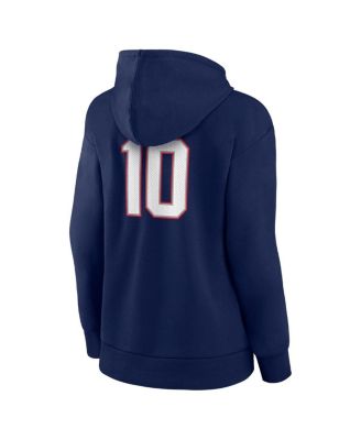 Women's Mac Jones Navy New England Patriots Player Icon Name Number V-Neck Pullover Hoodie