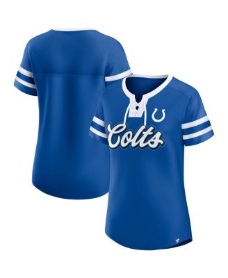 Fanatics - Women's Royal Indianapolis Colts True Catch Iconic Rhinestone Bling Athena Lace-Up T-Shirt