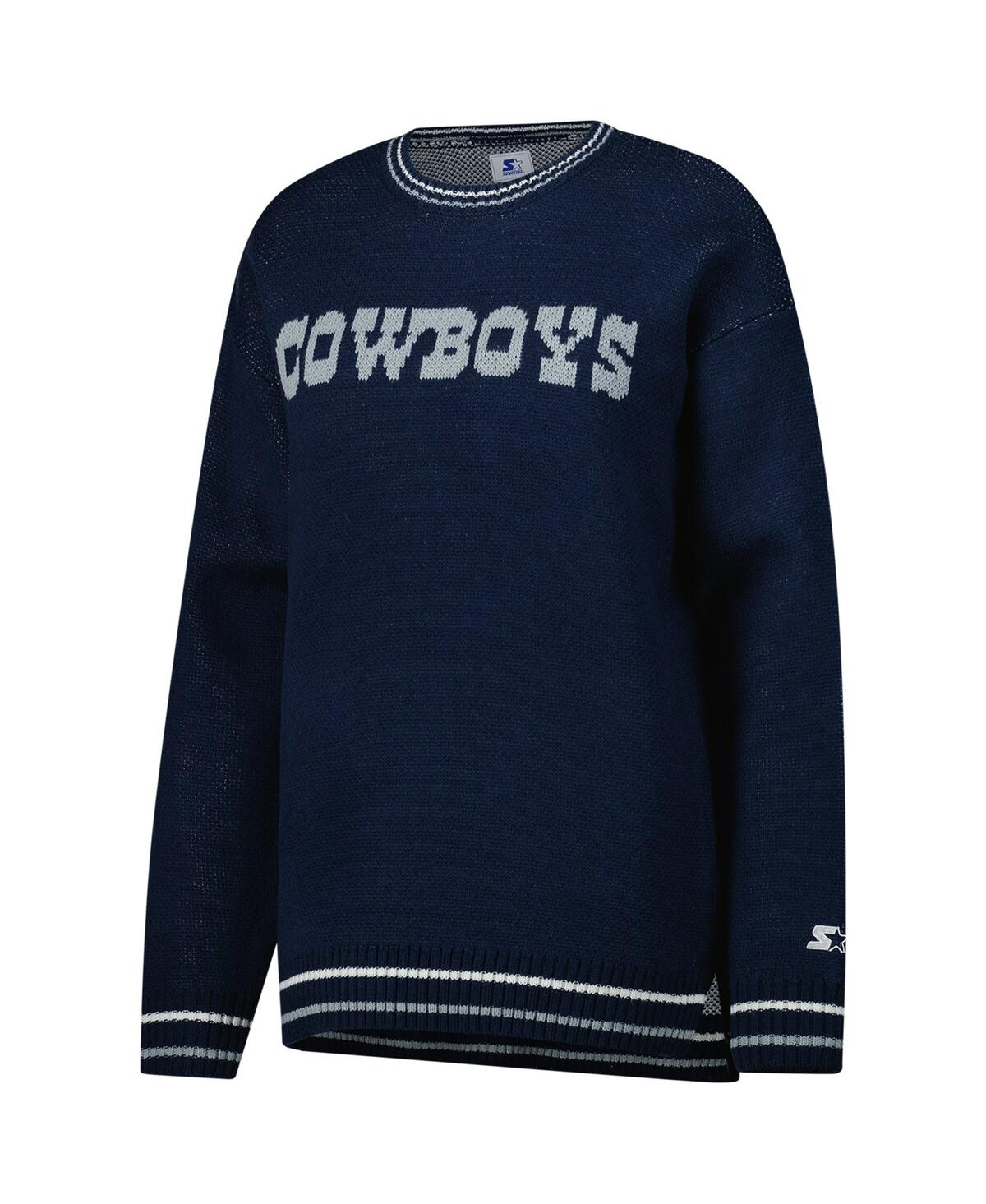 Starter Women's Navy Dallas Cowboys Oversized On The Ball Intarsia Knit Pullover Sweater In Blue