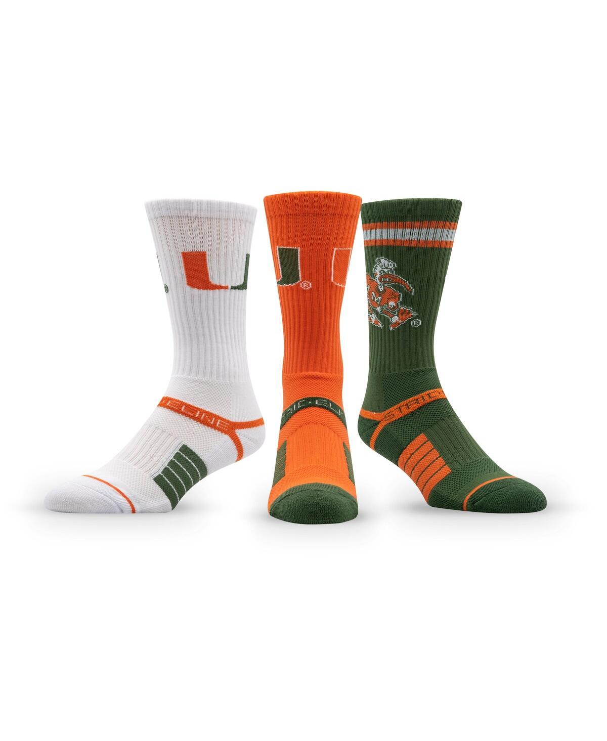 Strideline Men's And Women's 3-pack Miami Hurricanes Premium Knit Crew Socks In Orange