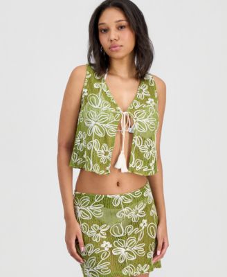 Juniors' Tie-Front Floral Cover-Up Vest, Macy's Exclusive