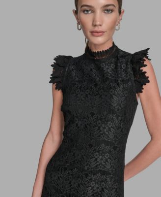 Women's Floral Lace Ruffle Hem Shift Dress