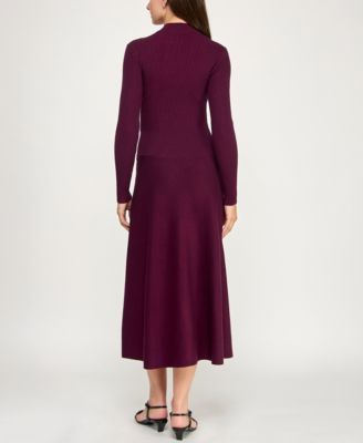 Juniors Mini Buttons A-Line Midi Sweater Dress