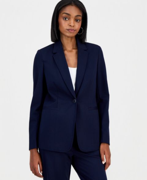 Женский пиджак Bar III Compression Notch-Collar Single Button Blazer, цвет: Тёмно-синий